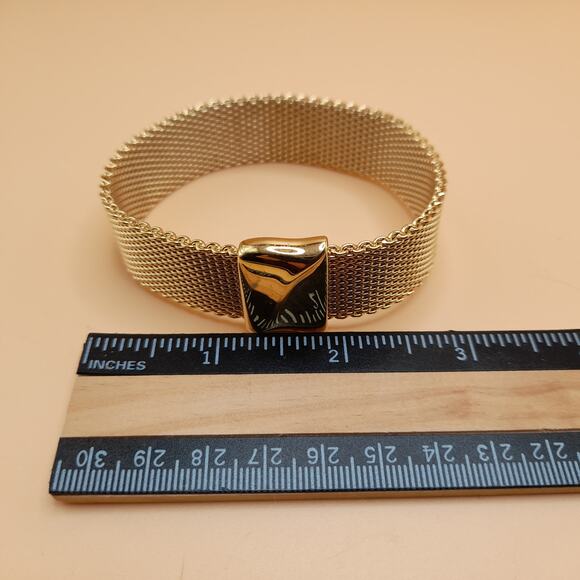 Vintage Wide Mesh Bangle Bracelet, No Clasp, 80s Vintage Jewelry - Picture 3 of 8
